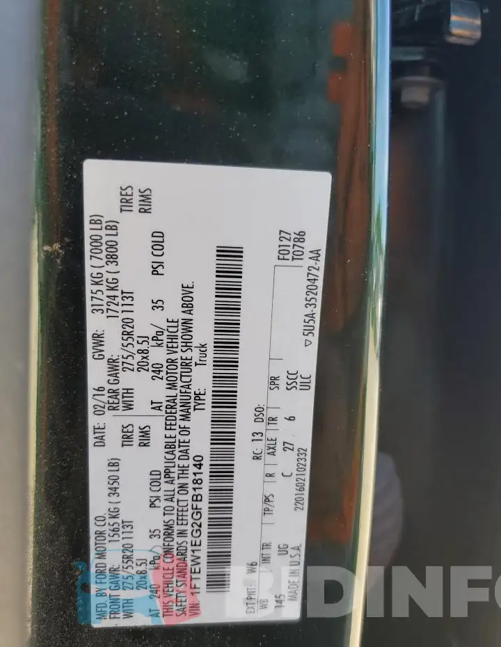 1FTEW1EG2GFB18140 Photo# 13
