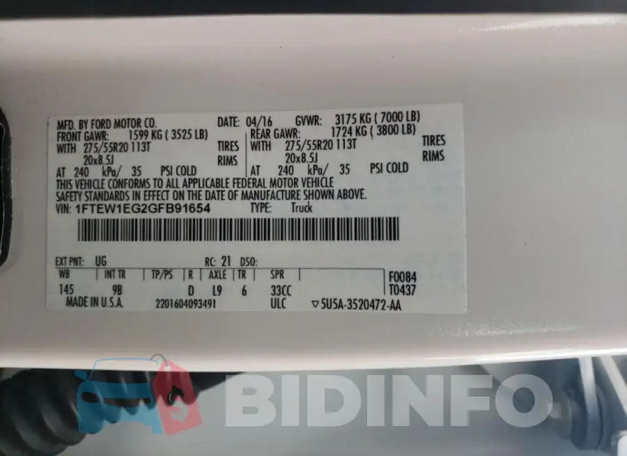 1FTEW1EG2GFB91654 Photo# 12