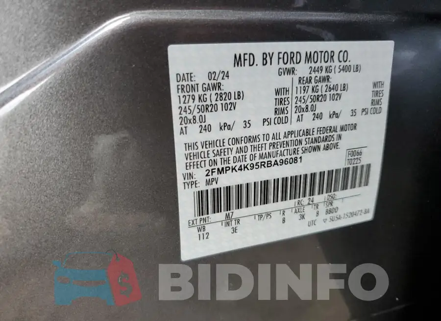 2FMPK4K95RBA96081 Photo# 13