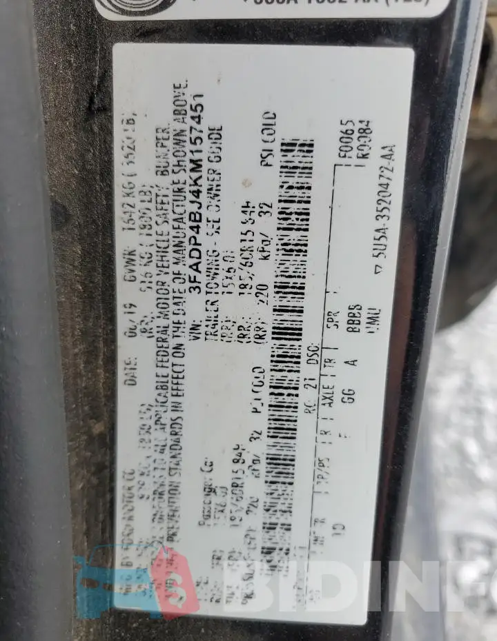 3FADP4BJ4KM157451 Photo# 12