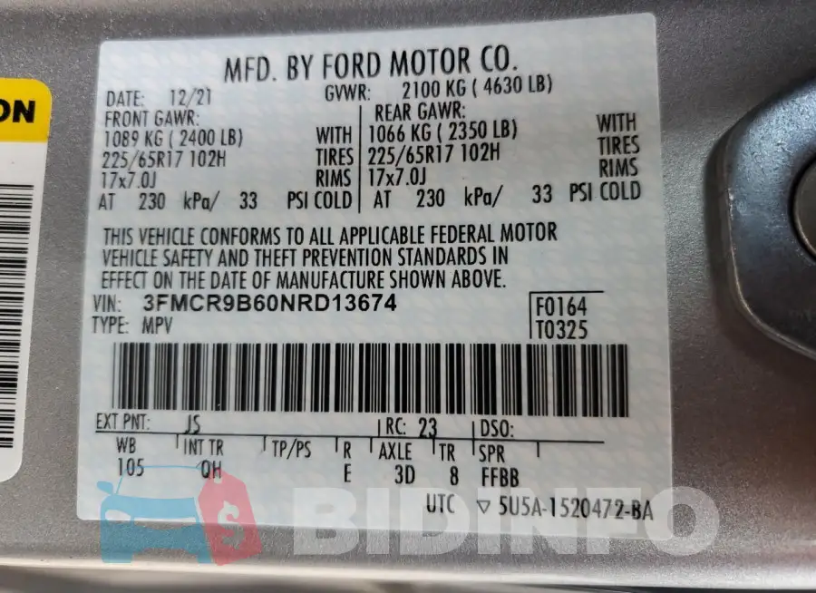 3FMCR9B60NRD13674 Photo# 12