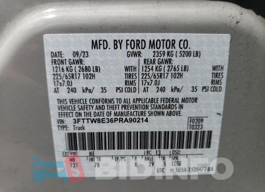 3FTTW8E36PRA90214 Photo# 12