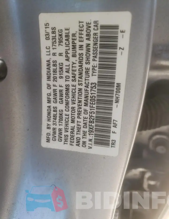 19XFB2F51FE051753 Photo# 12