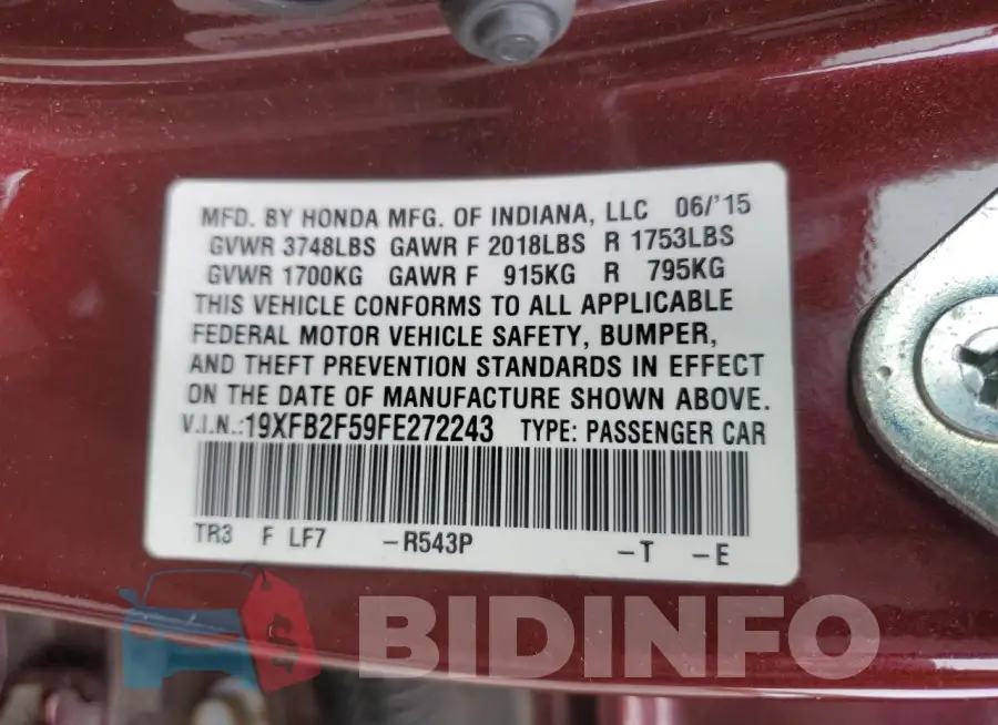 19XFB2F59FE272243 Photo# 12