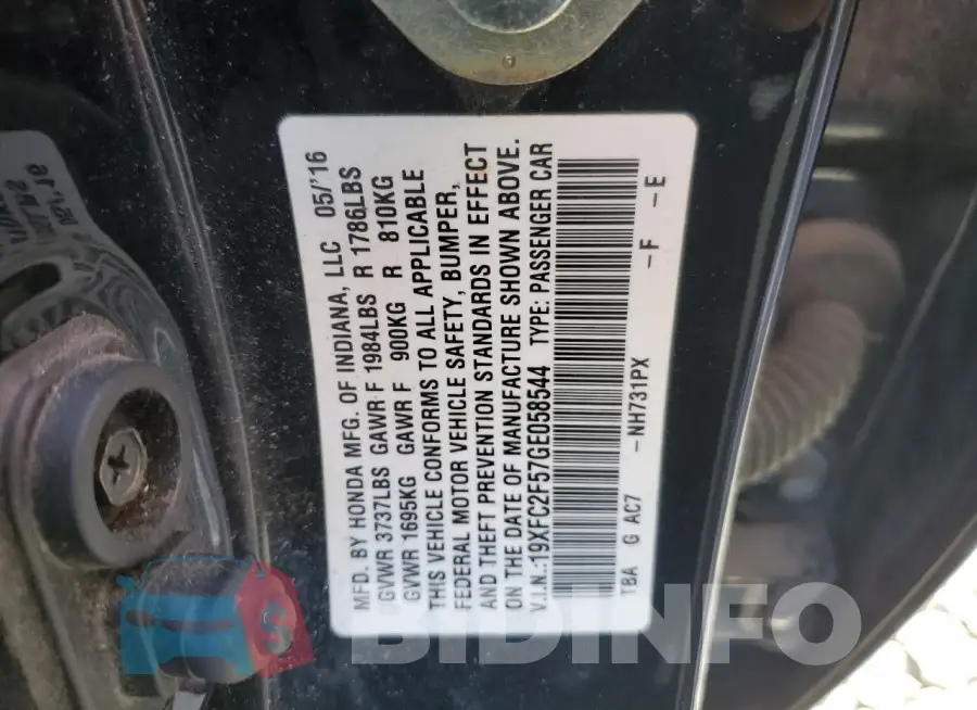 19XFC2F57GE058544 Photo# 12