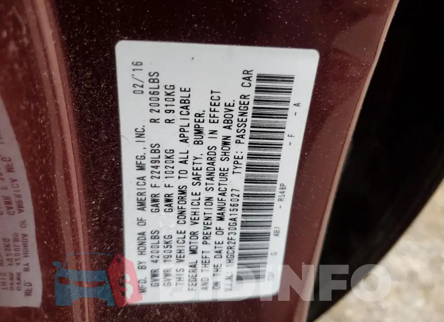1HGCR2F30GA156027 Photo# 12