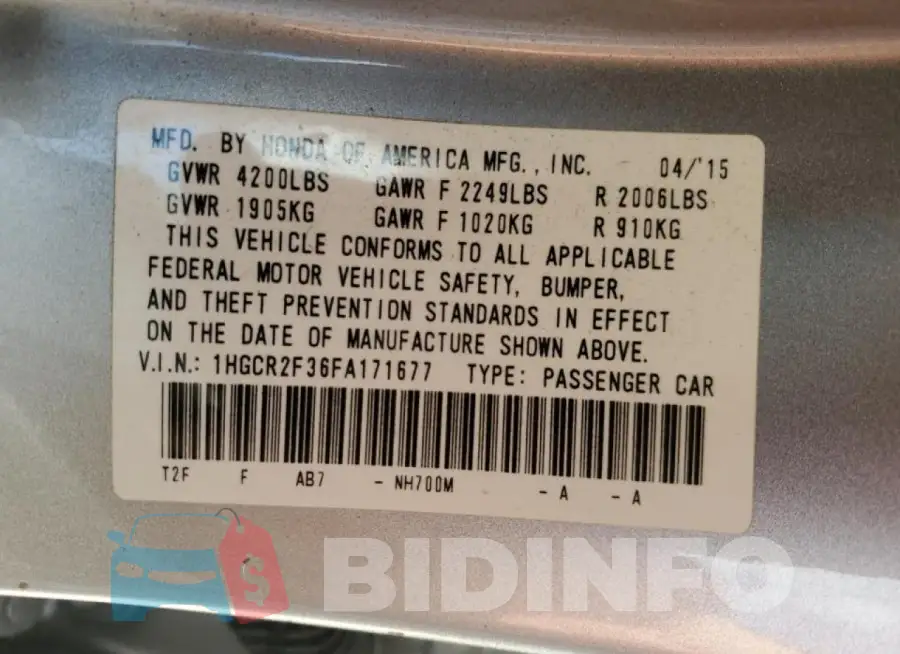1HGCR2F36FA171677 Photo# 13