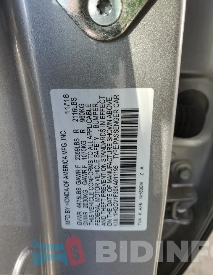1HGCV1F30KA011195 Photo# 12