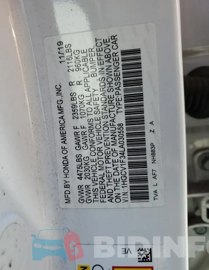 1HGCV1F34LA030558 Photo# 12