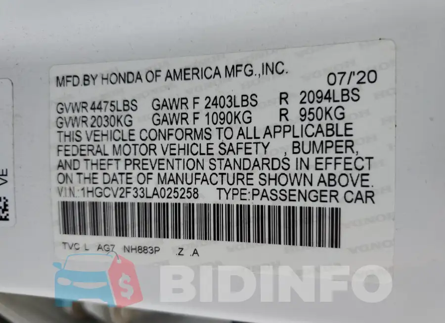 1HGCV2F33LA025258 Photo# 12