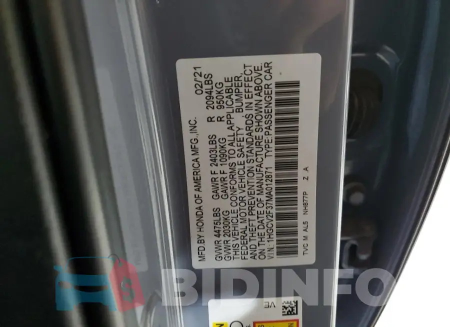 1HGCV2F37MA012871 Photo# 13
