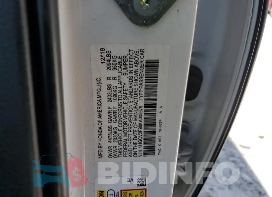 1HGCV2F90KA005679 Photo# 12