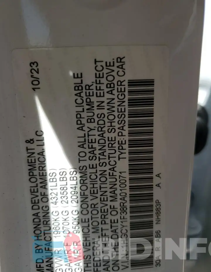 1HGCY1F38RA010071 Photo# 12
