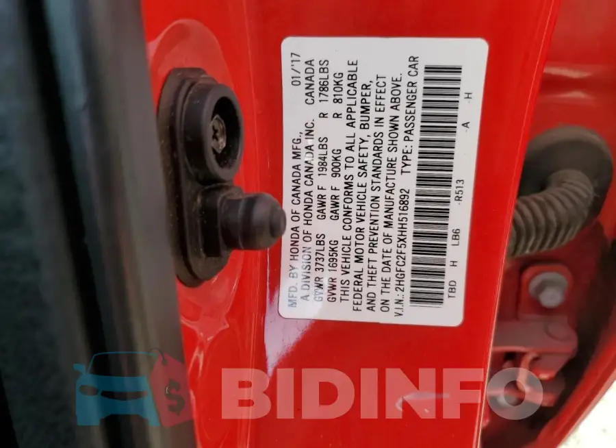 2HGFC2F5XHH516892 Photo# 12