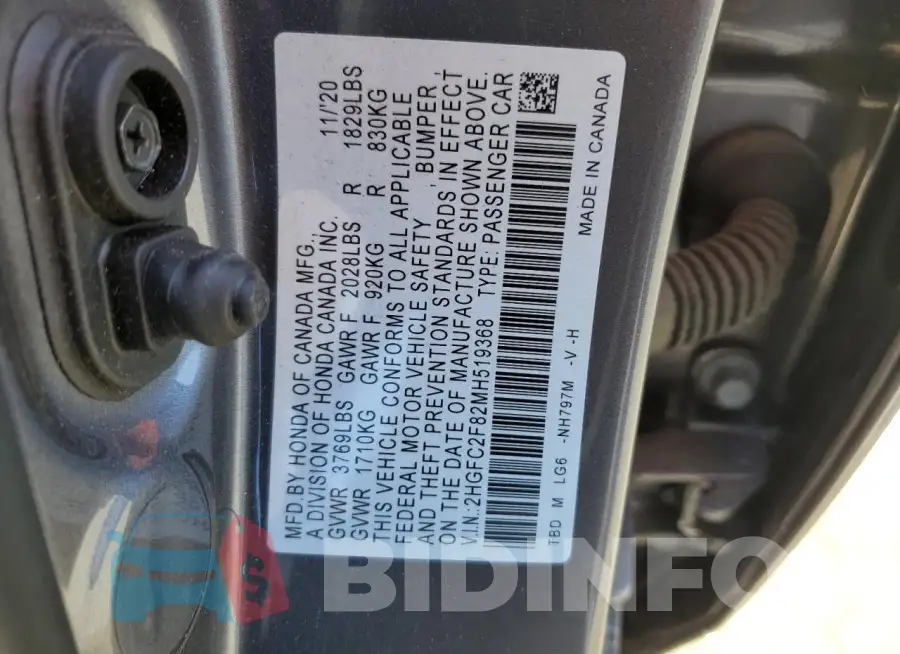 2HGFC2F82MH519368 Photo# 12