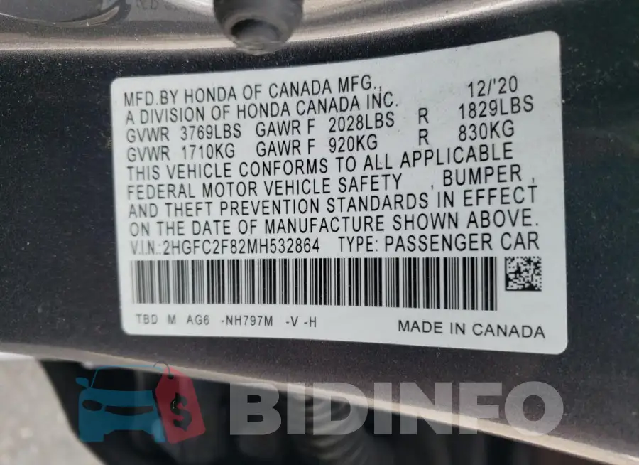 2HGFC2F82MH532864 Photo# 12