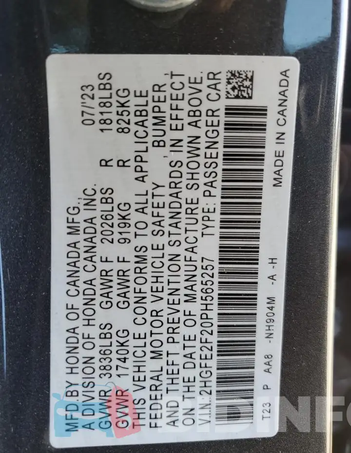 2HGFE2F20PH565257 Photo# 12