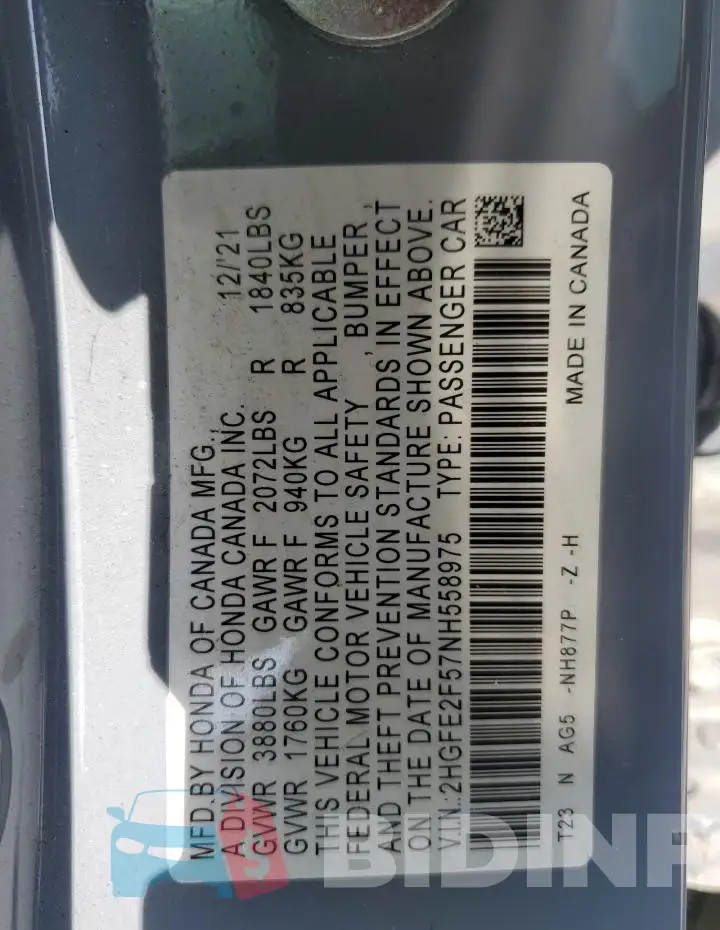 2HGFE2F57NH558975 Photo# 12