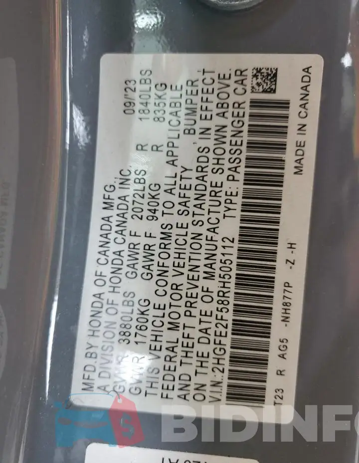 2HGFE2F58RH505112 Photo# 12