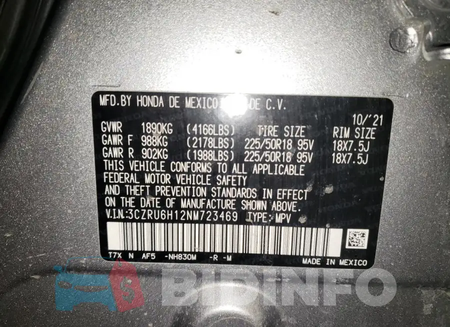3CZRU6H12NM723469 Photo# 12