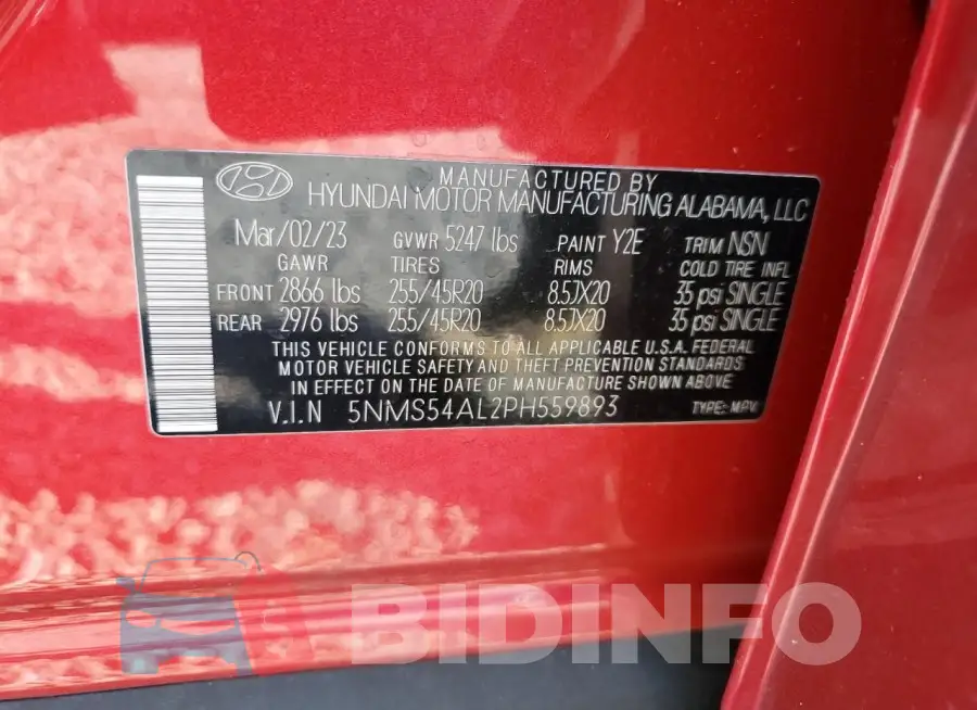 5NMS54AL2PH559893 Photo# 13