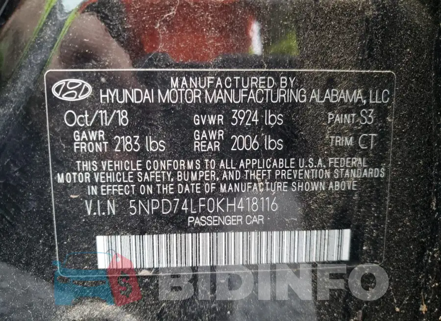 5NPD74LF0KH418116 Photo# 12