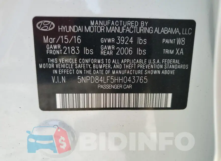 5NPD84LF5HH043765 Photo# 13