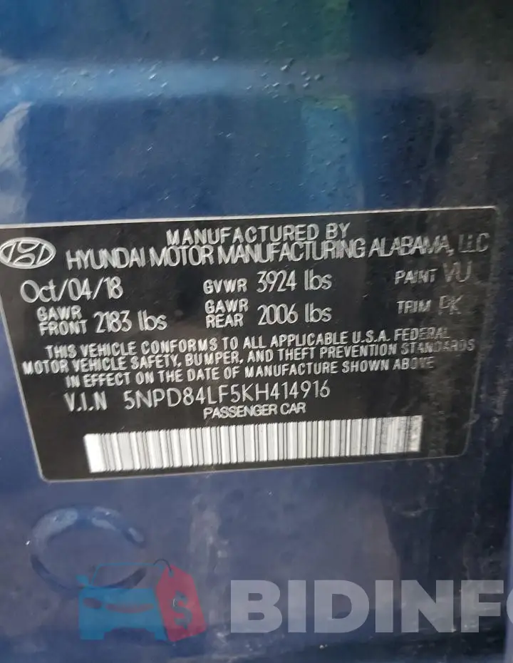 5NPD84LF5KH414916 Photo# 13