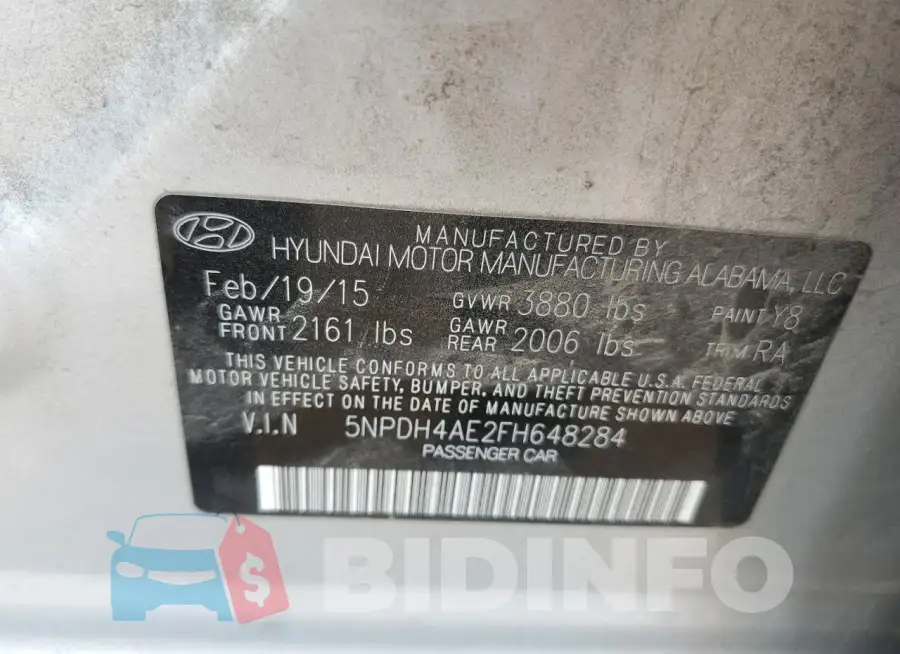 5NPDH4AE2FH648284 Photo# 12