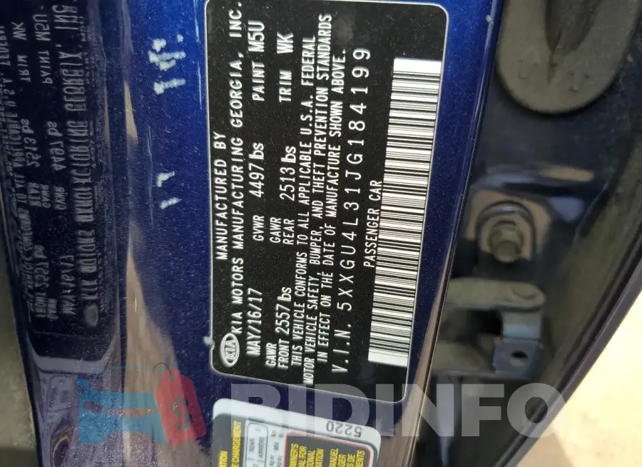 5XXGU4L31JG184199 Photo# 13