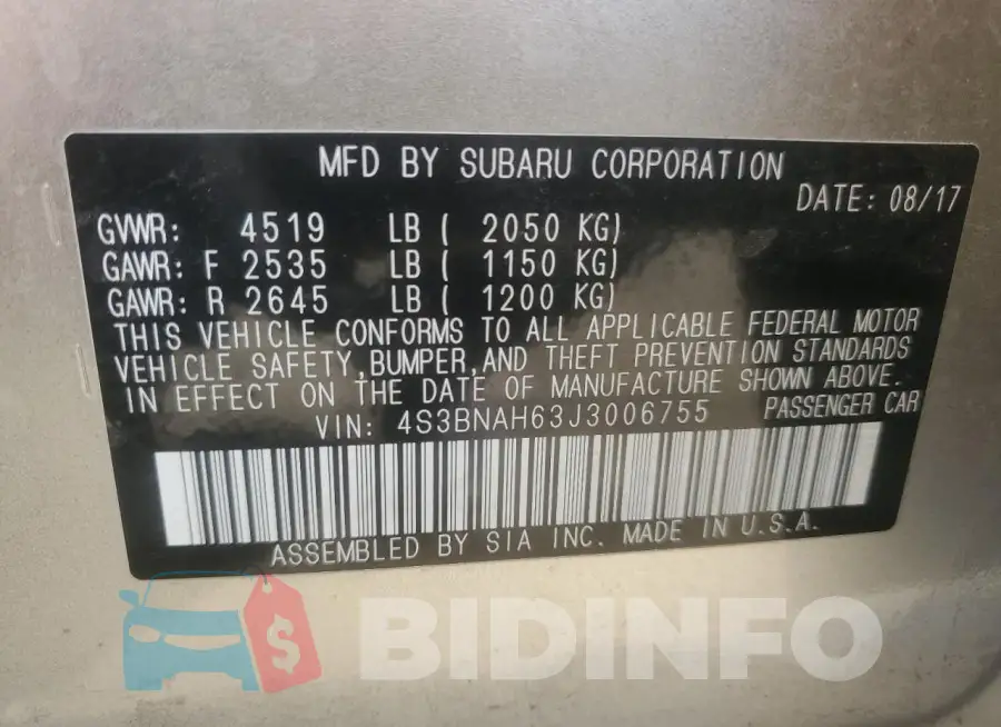 4S3BNAH63J3006755 Photo# 12