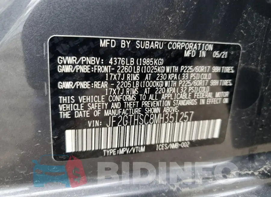 JF2GTHSC8MH351257 Photo# 12