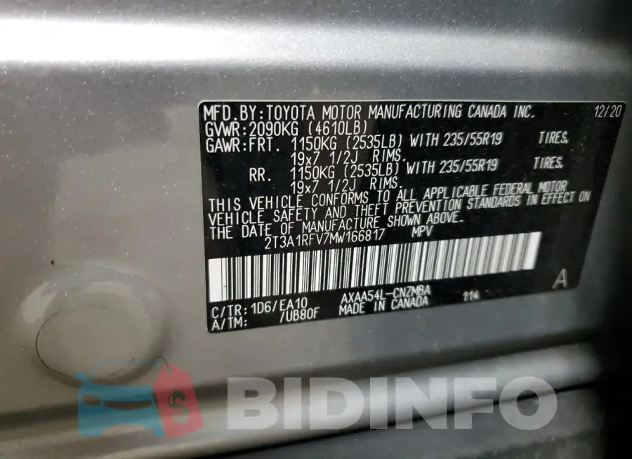 2T3A1RFV7MW166817 Photo# 13