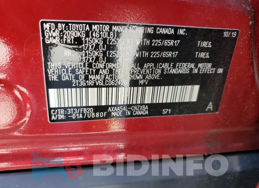 2T3G1RFV6LC062426 Photo# 13