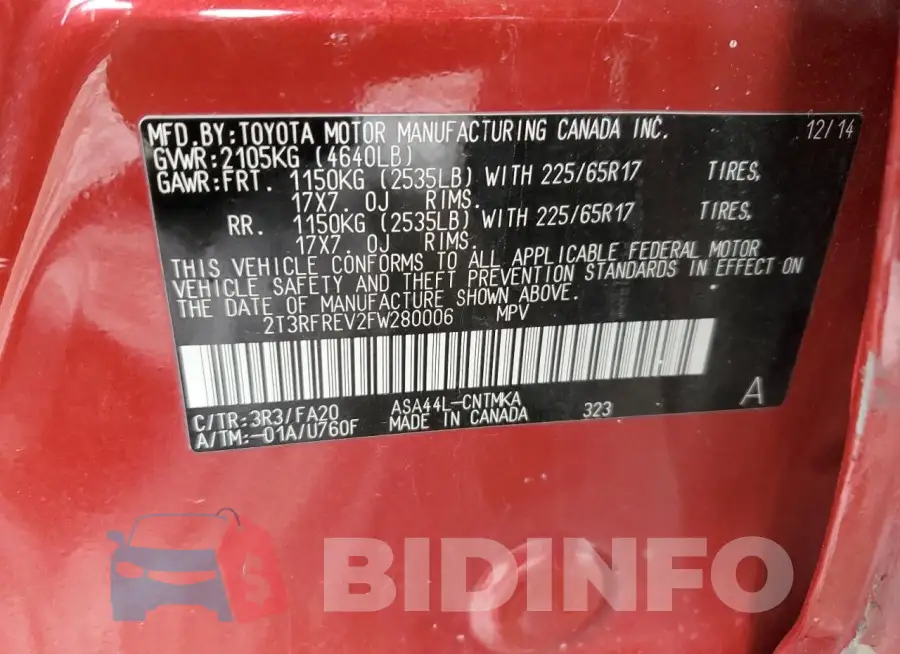 2T3RFREV2FW280006 Photo# 12