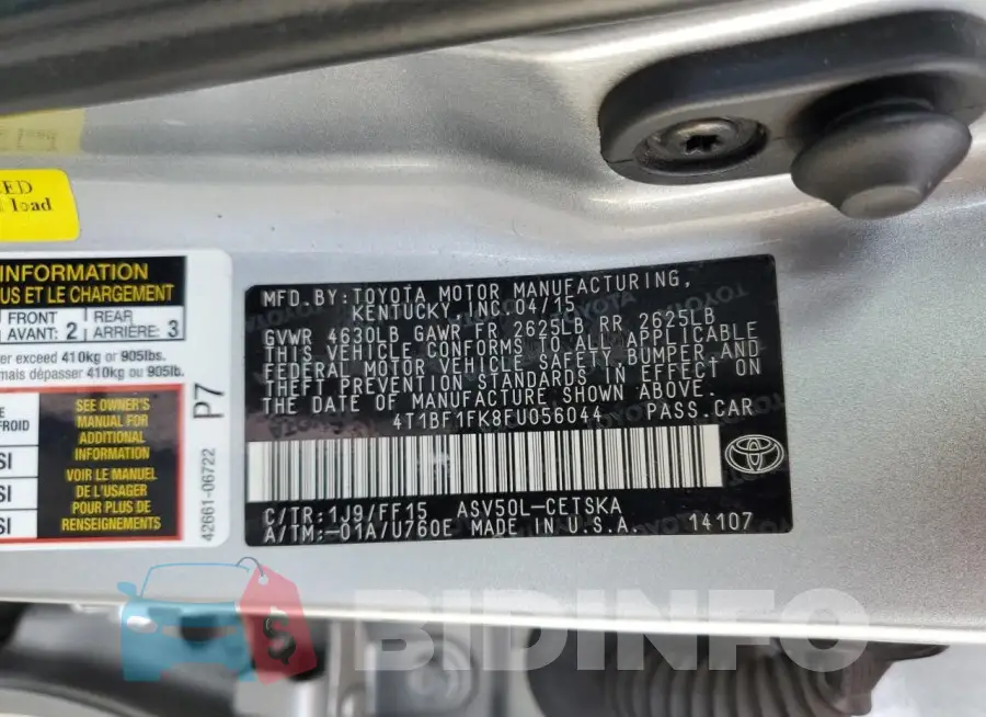 4T1BF1FK8FU056044 Photo# 12