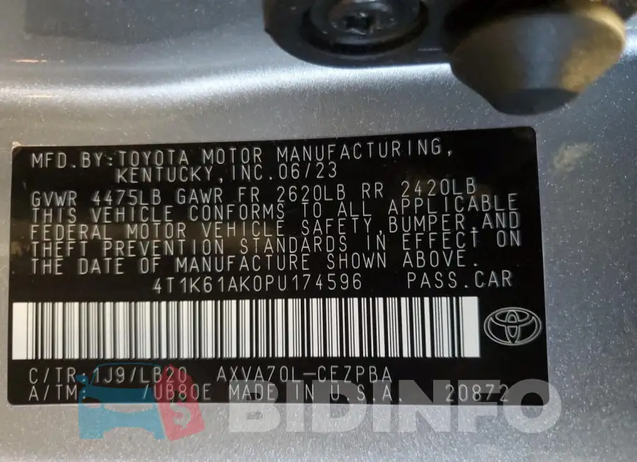 4T1K61AK0PU174596 Photo# 12