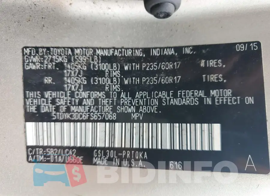 5TDYK3DC6FS657068 Photo# 14
