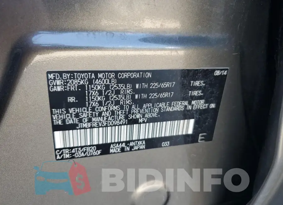 JTMBFREV3FD098491 Photo# 12
