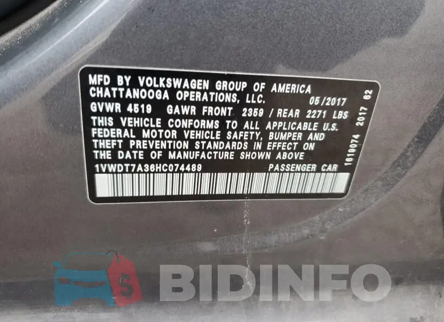 1VWDT7A36HC074489 Photo# 12