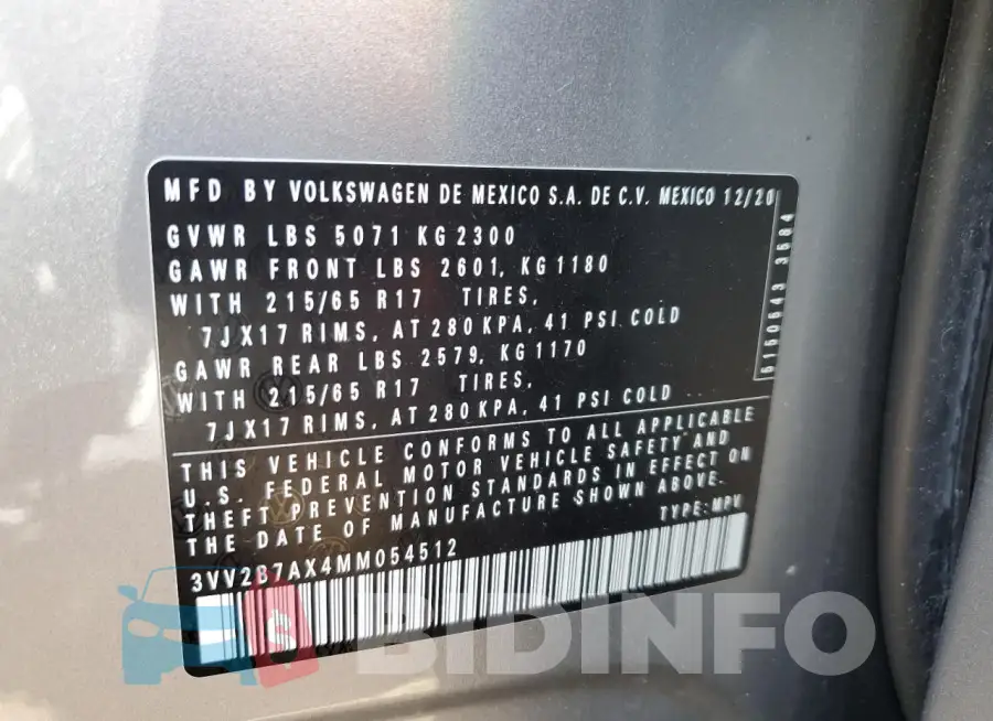 3VV2B7AX4MM054512 Photo# 13