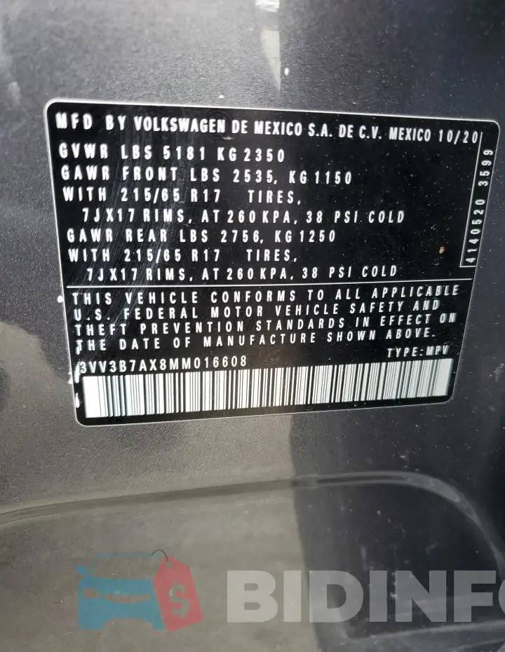 3VV3B7AX8MM016608 Photo# 12