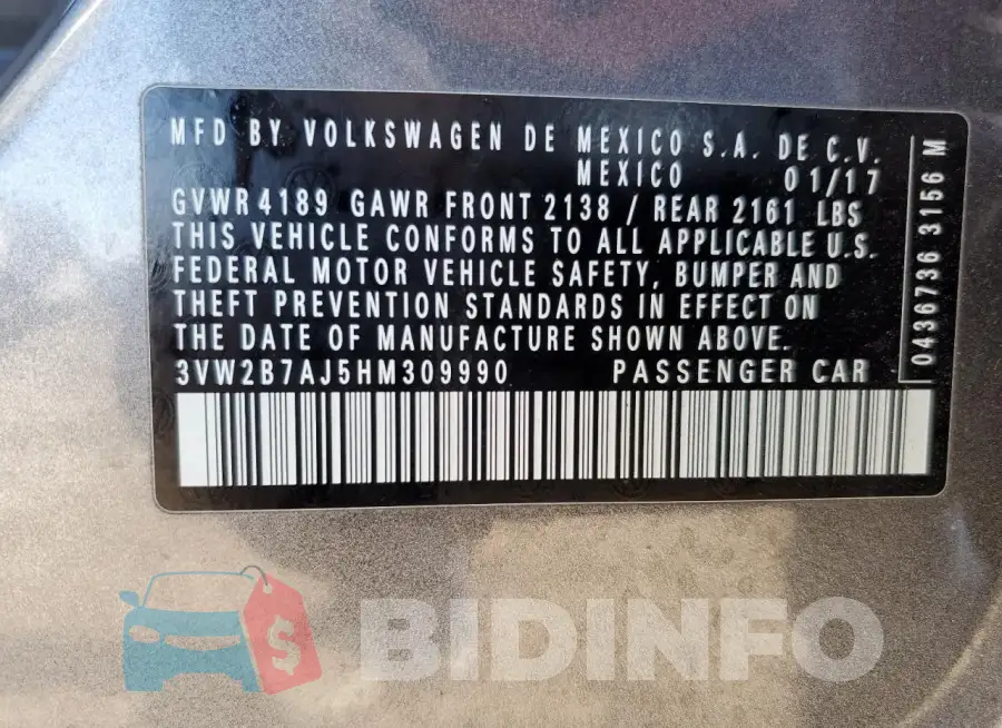 3VW2B7AJ5HM309990 Photo# 12