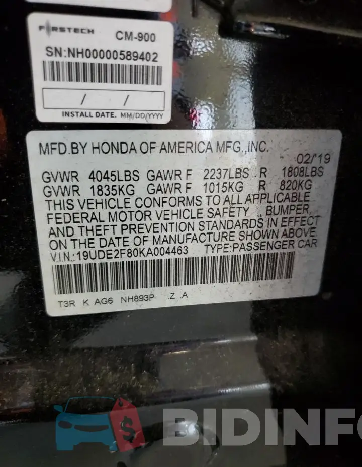 19UDE2F80KA004463 Photo# 13