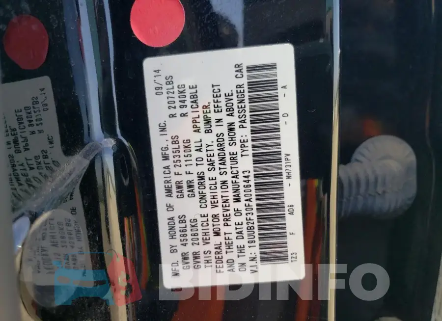 19UUB2F30FA006443 Photo# 12
