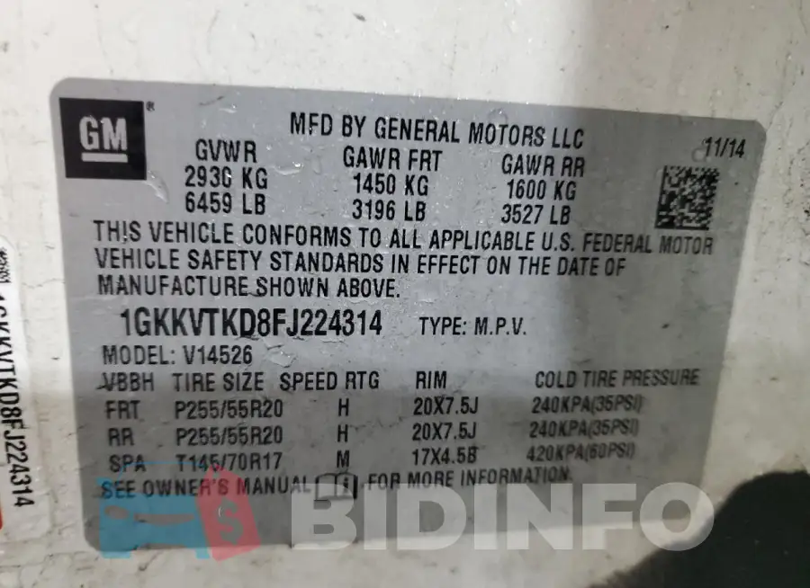 1GKKVTKD8FJ224314 Photo# 13