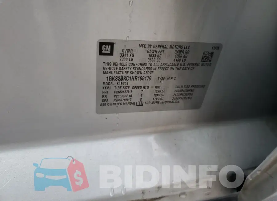 1GKS2BKC1HR168179 Photo# 13