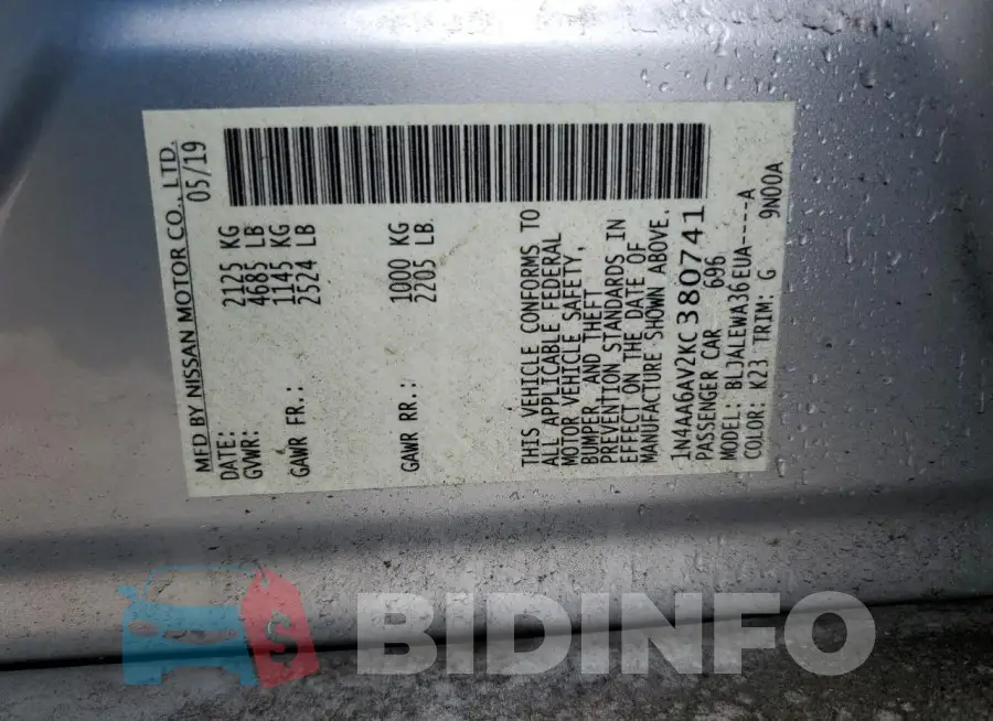 1N4AA6AV2KC380741 Photo# 12