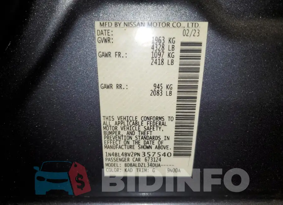 1N4BL4BV2PN357540 Photo# 13