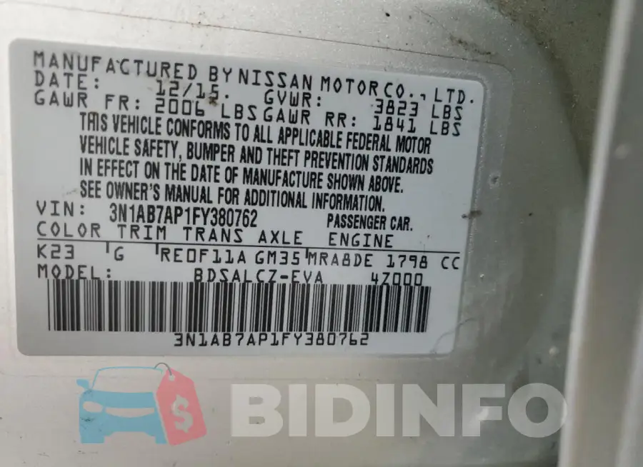 3N1AB7AP1FY380762 Photo# 12
